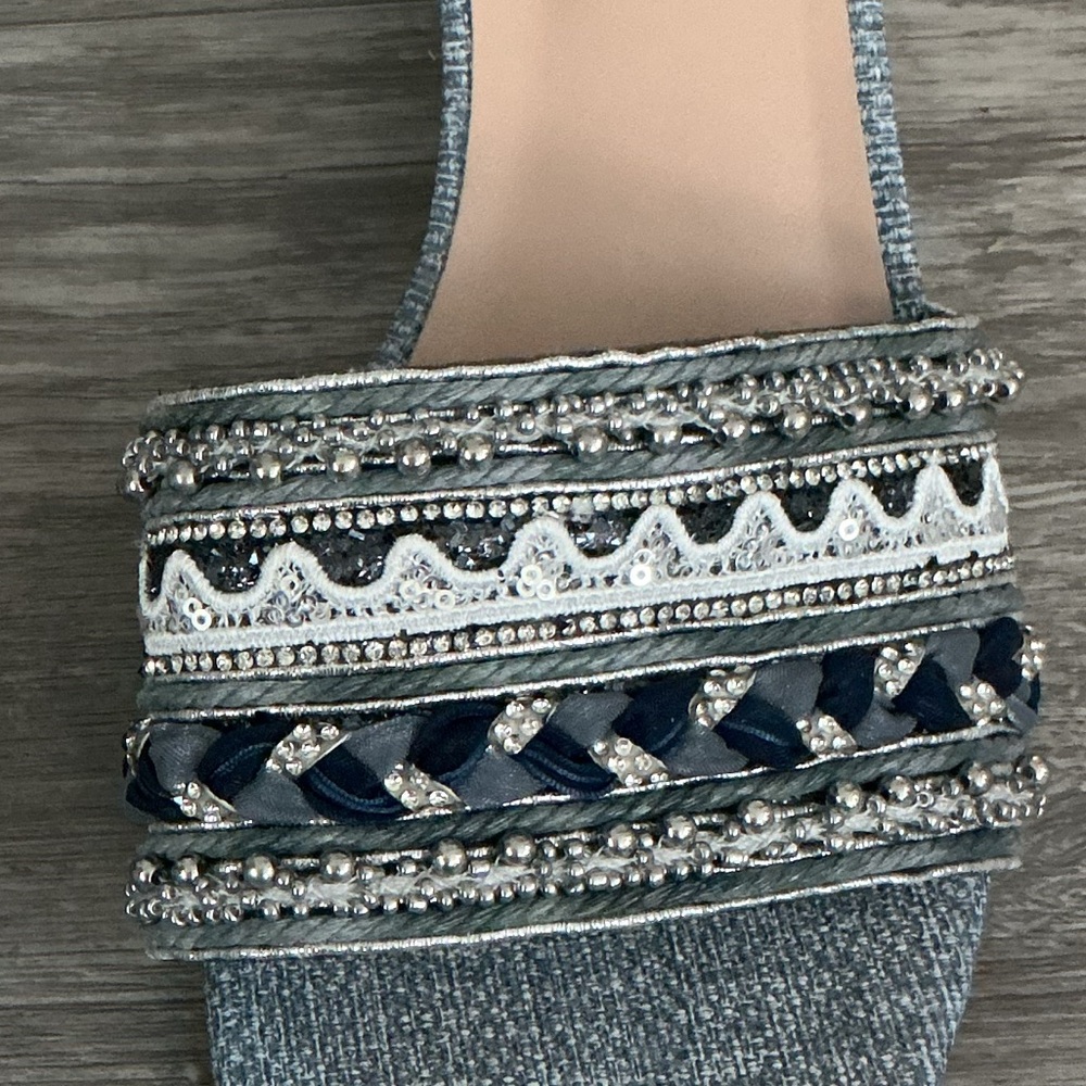 London Fog Rishi beaded and embellished denim mules - Picture 8 of 8